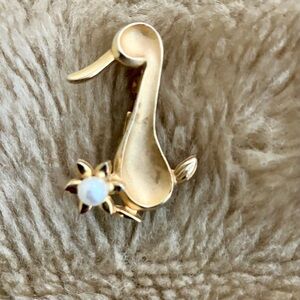 Golden Duck Brooch with Pearl Accent